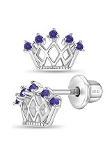 nice polished silver purple cubic zirconia crown baby birthstone earrings
